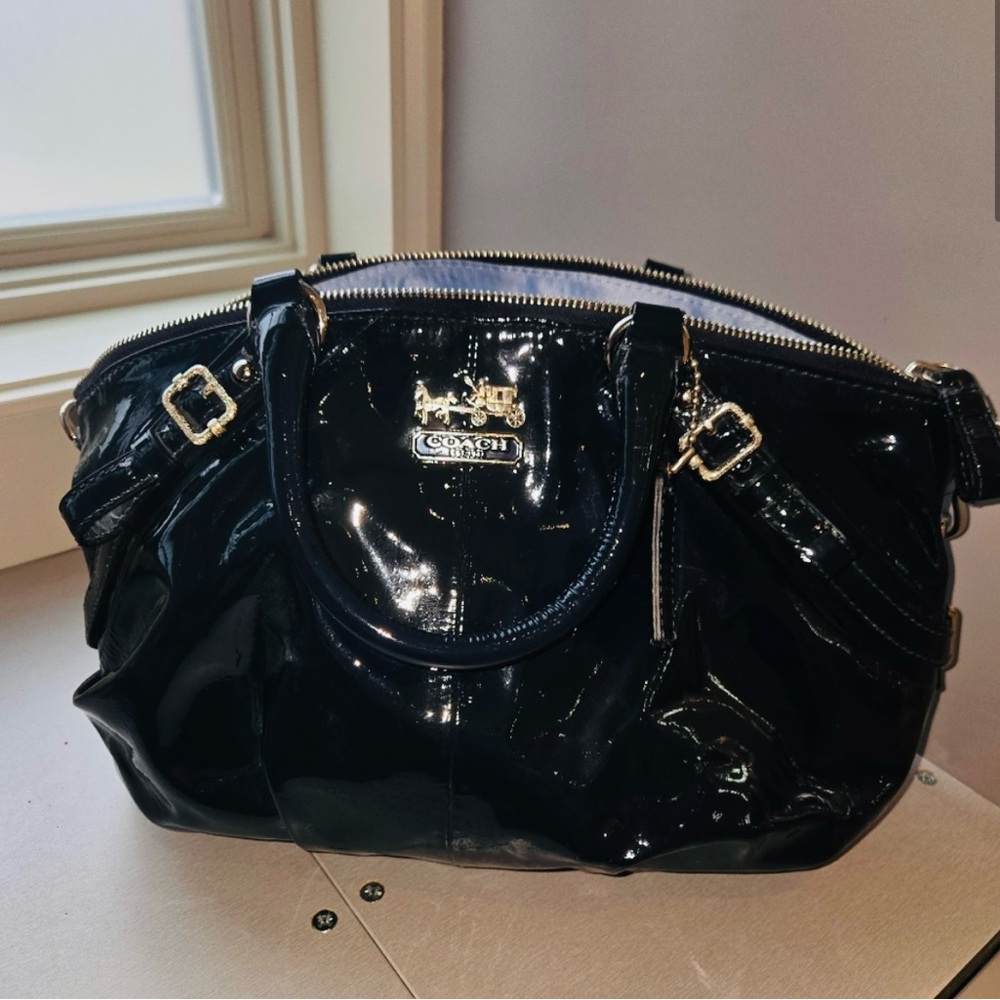 Blue, patent leather Coach bag